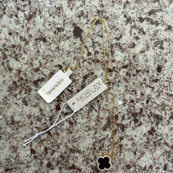 Rachel Zoe Black and Gold Necklace with Clover Pendant - Picture 5 of 5